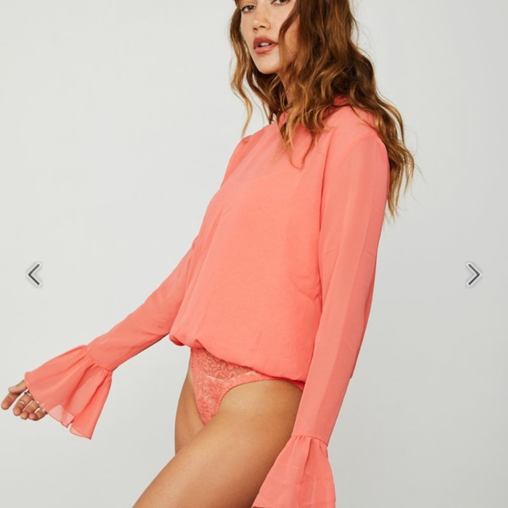 We are HAH C it Thru Coral bodysuit